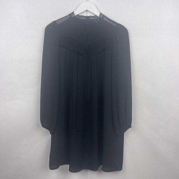 Ann Taylor Long Sleeve Black Lace Tunic Mini Dress Size Small - Picture 1 of 15